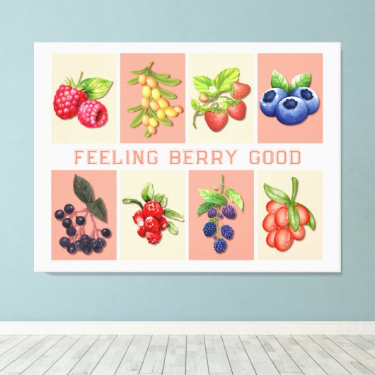 HET VOELEN VAN BES GOED aardbeienbessen Canvas Afdruk (Insitu (Houten vloer))