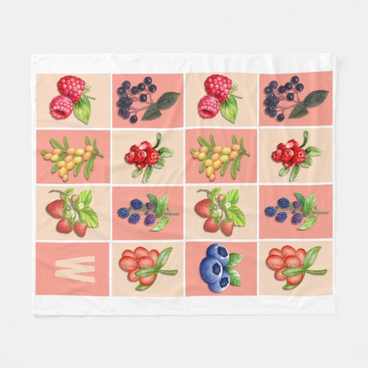 HET VOELEN VAN BES GOED Aardbeienbessen MONOGRAM Fleece Deken (Voorkant (Horizontaal))