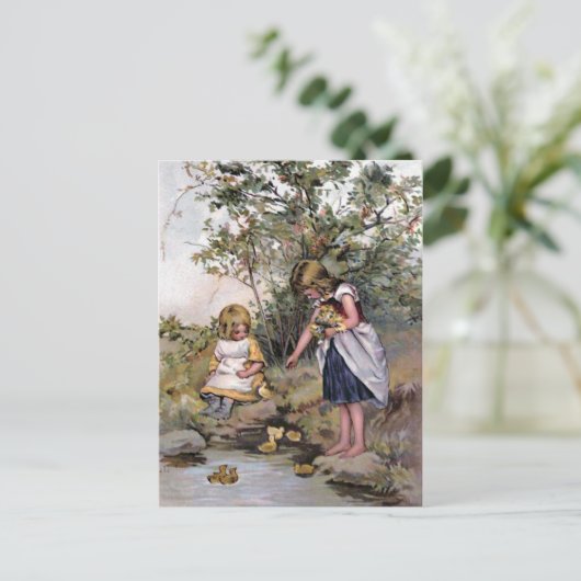 Het voeren van de  illustratie van de Eenden Briefkaart (Staand voorkant)