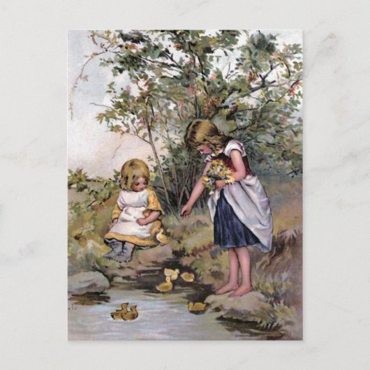 Het voeren van de  illustratie van de Eenden Briefkaart (Voorkant)