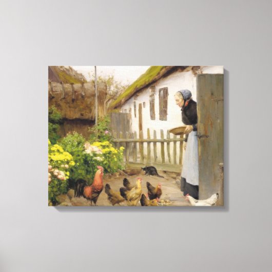 Het voeren van de Kippen (door H.A. Brendekilde) Canvas Afdruk (Voorkant)