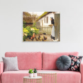 Het voeren van de Kippen (door H.A. Brendekilde) Canvas Afdruk (Insitu (Woonkamer))