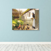 Het voeren van de Kippen (door H.A. Brendekilde) Canvas Afdruk (Insitu (Houten vloer))