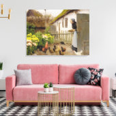 Het voeren van de Kippen (door H.A. Brendekilde) Canvas Afdruk (Insitu (Woonkamer))