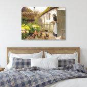 Het voeren van de Kippen (door H.A. Brendekilde) Canvas Afdruk (Insitu (Slaapkamer))