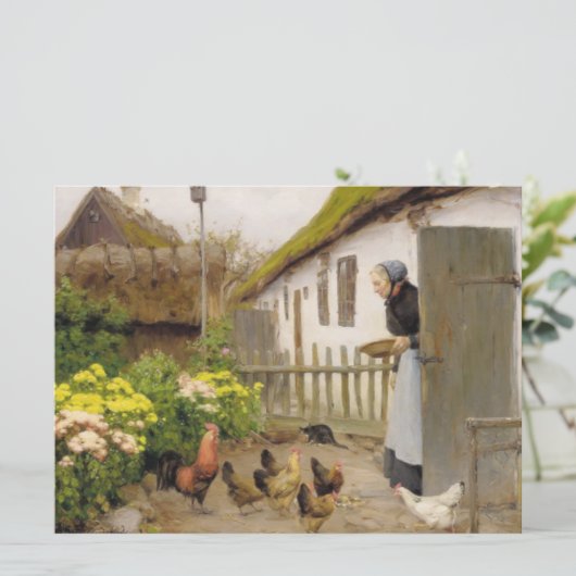 Het voeren van de Kippen (door H.A. Brendekilde) Kaart (Staand voorkant)