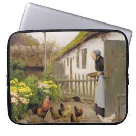 Het voeren van de Kippen (door H.A. Brendekilde) Laptop Sleeve