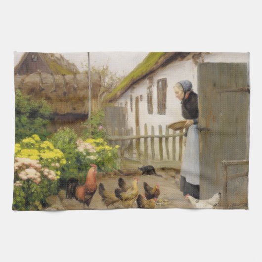 Het voeren van de Kippen (door H.A. Brendekilde) Theedoek (Horizontaal)