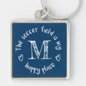 Het voetbalveld is mijn gelukkige plek monogrammed sleutelhanger (Voorkant)