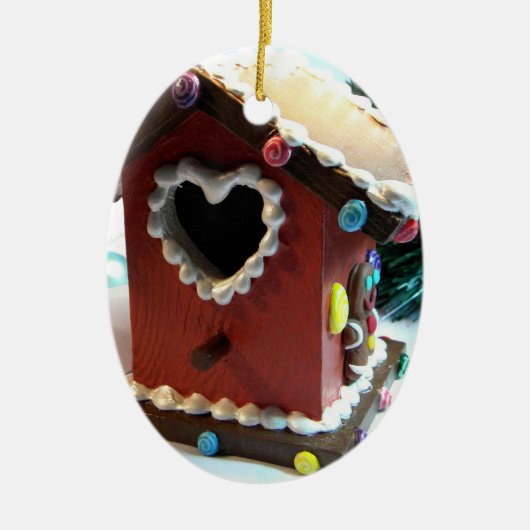 Het Vogelhuis van de peperkoek Keramisch Ornament (Voorkant)