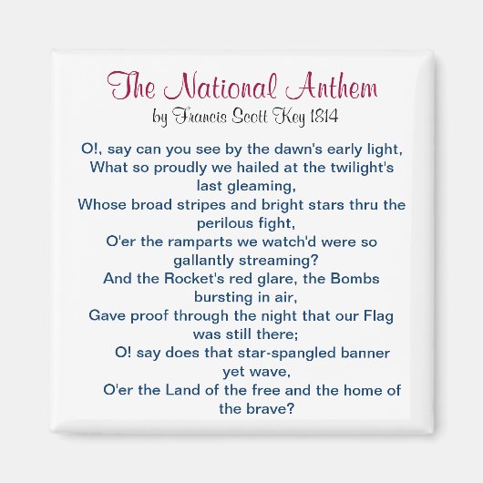 Het volkslied van Francis Scott Key 1814 Magneet (Voorkant)