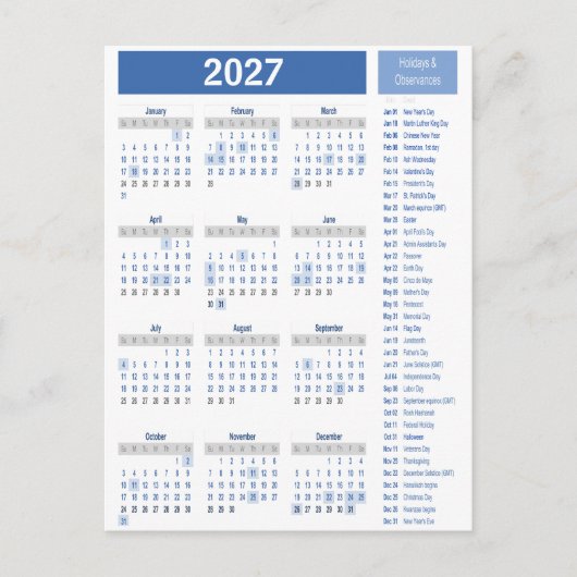 Het volledige jaar Kalender Poster – Clean & Minim Briefkaart (Voorkant)