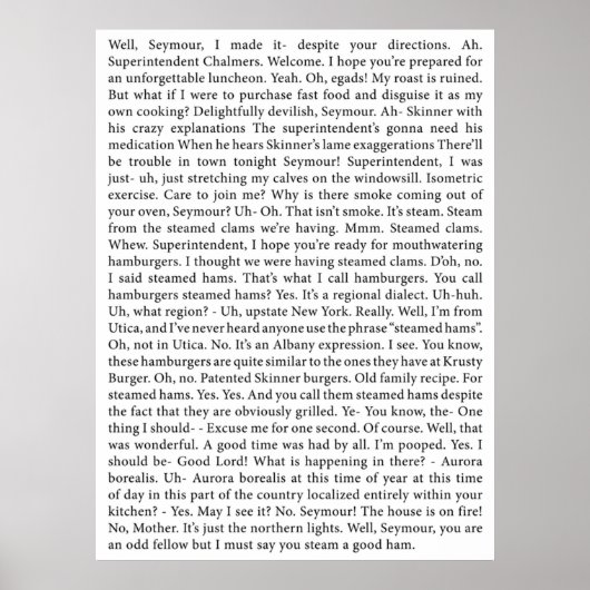 het volledige Steamed Hams-transcript Poster (Voorkant)
