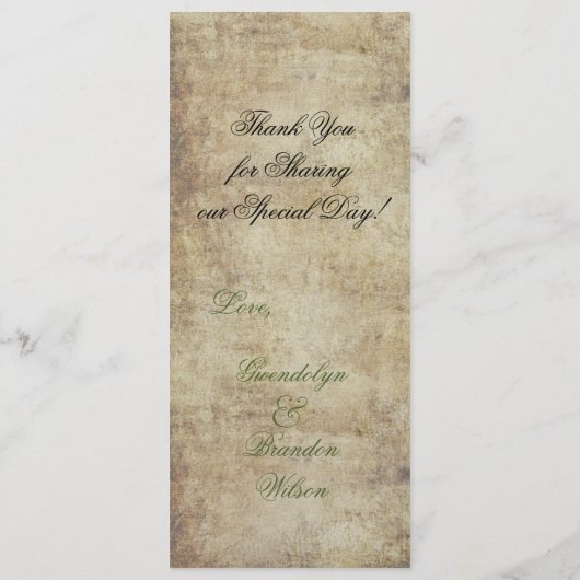 Het voorstel Groene Wedding Menu Kaart (Achterkant)