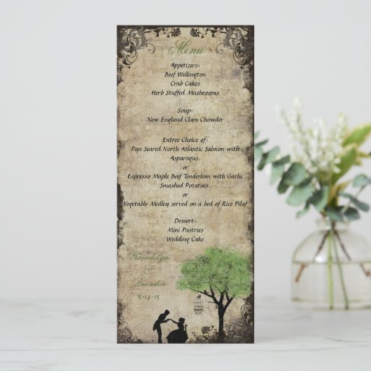 Het voorstel Groene Wedding Menu Kaart (Staand voorkant)