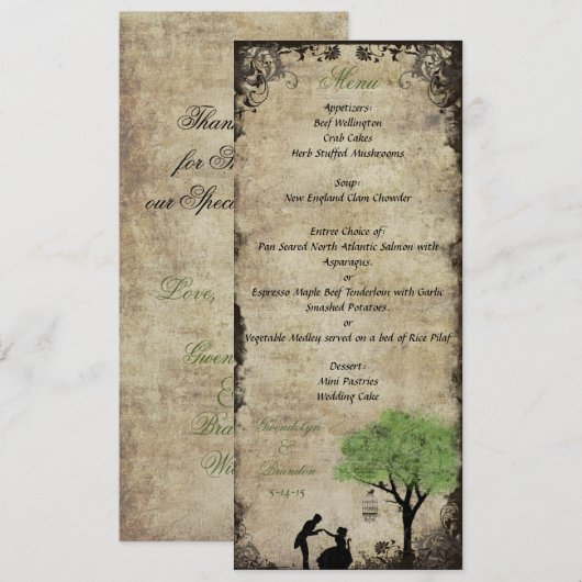 Het voorstel Groene Wedding Menu Kaart (Voorkant / Achterkant)