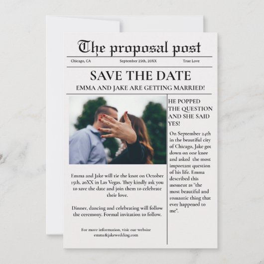 Het voorstel post Krantenhuwelijk sparen de datum Kaart (Voorkant)