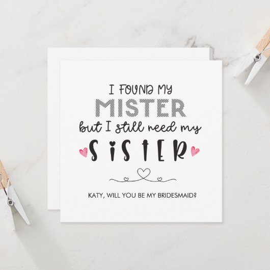 Het voorstel van de zus bridesmaid is gevouwen kaa kaart (Voorkant / Achterkant in situ)