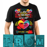 Het voorstel zal u naar de Prom gaan T-shirt<br><div class="desc">Vraag iemand naar je schoolbal met dit unieke kunststijlontwerp. Volledig met namen en berichten. Koel de graffiti-stijl met kleurrijke harten en elementen. Novel Promposal.</div>