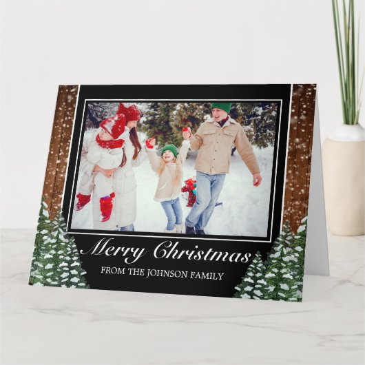 Het vouwen van Houten Bos Foto Vrolijke Kerstmisgr Kaart (Voorkant)