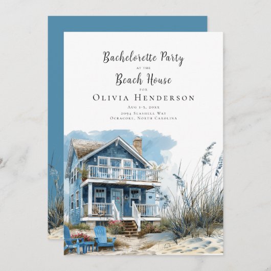 Het vrijgezellenfeest in het Beach House Kaart (Voorkant / Achterkant)