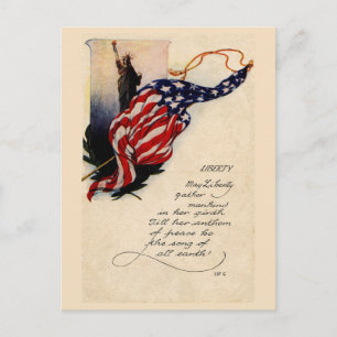 Het  Vrijheidsbeeld en de Amerikaanse vlag Briefkaart