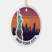 Het Vrijheidsbeeld van New York Skyline Keramisch Ornament (Rechts)