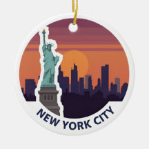 Het Vrijheidsbeeld van New York Skyline