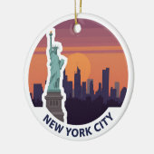 Het Vrijheidsbeeld van New York Skyline Keramisch Ornament (Links)
