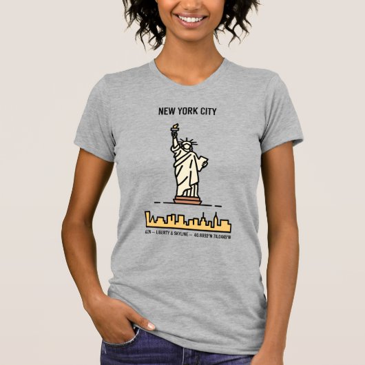 Het Vrijheidsbeeld van New York Skyline Simple Lin T-shirt (Voorkant)
