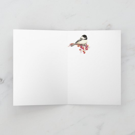 Het vrolijke art. van de Vogel van Chickadee van Feestdagen Kaart (Binnen)