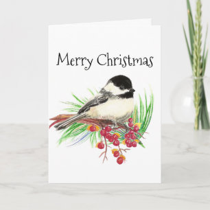 Het vrolijke art. van de Vogel van Chickadee van Feestdagen Kaart