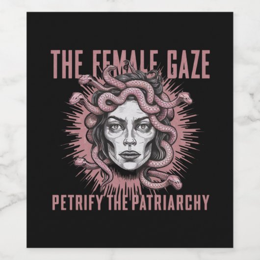 Het Vrouw versteent het patriarchaat Medusa Wijn Etiket (Enkel label)