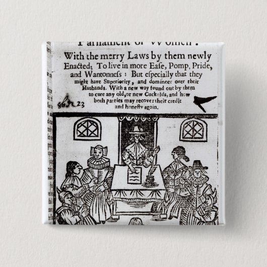 Het Vrouwenparlement, 1656 Vierkante Button 5,1 Cm (Voorkant)