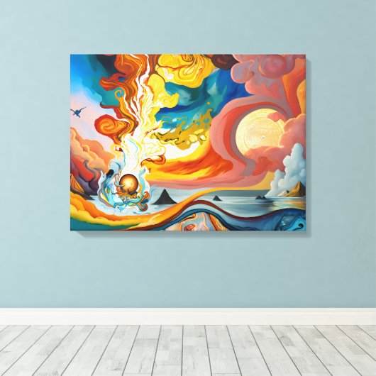 Het vuur sloeg waterbeetje canvas afdruk (Insitu (Houten vloer))