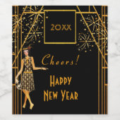 Het vuurwerk van 1920 in New Year's Eve Black Gold Wijn Etiket (Enkel label)