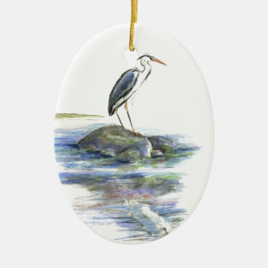 Het wachten - Grote Blauwe Heron Keramisch Ornament (Voorkant)