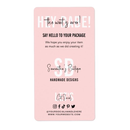 Het wachten is over roze zaken Dank u Verpakking Etiket (Voorkant)