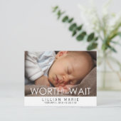 Het wachten waard | Briefkaart voor aankondiging v (Staand voorkant)