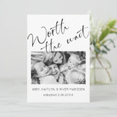 "Het wachten waard" Foto Adoption Aankondiging Kaa (Staand voorkant)