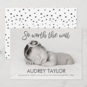 Het wachten waard Foto Baby Geboorteaankondiging Aankondiging (Voorkant / Achterkant)