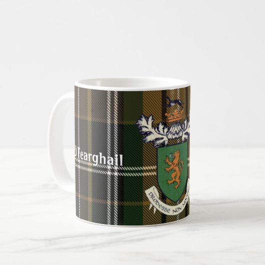 Het wapen van Farrell Clan van Ierland & tartan Koffiemok (Voorkant links)