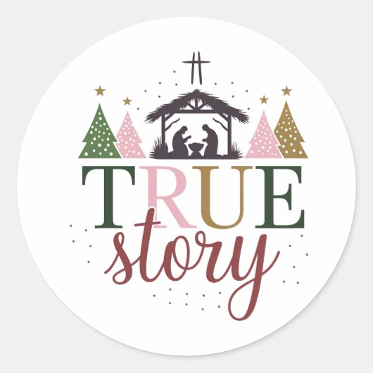 Het ware verhaal van de kerstbijbel ronde sticker (Voorkant)