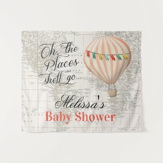 Het warmluchtballonmeisje babyshower achtergrond wandkleed (Voorkant (horizontaal))
