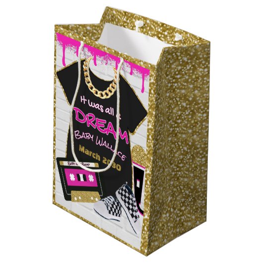 Het was allemaal een Dream Pink 90's Hip Hop Baby  Medium Cadeauzakje (Achterkant Gekanteld)