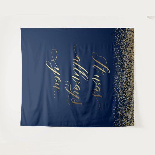 Het was altijd jij tex Blauwe glinsterende trouwba Wandkleed (Voorkant (horizontaal))