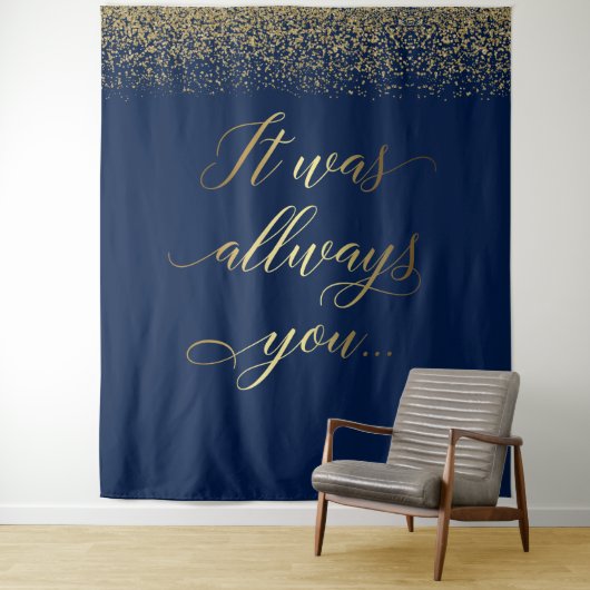 Het was altijd jij tex Blauwe glinsterende trouwba Wandkleed