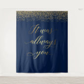 Het was altijd jij tex Blauwe glinsterende trouwba Wandkleed (Voorkant)