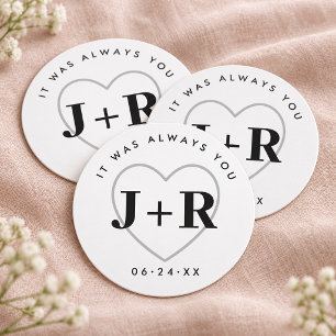 Het Was Altijd Jouw Hart Monogram Bruiloft Ronde Kartonnen Onderzetter