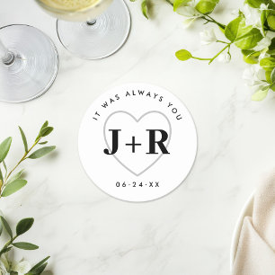 Het Was Altijd Jouw Hart Monogram Bruiloft Ronde Kartonnen Onderzetter